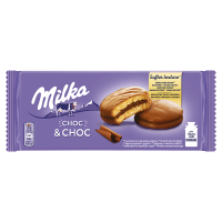 Milka Choc&Choc Ciastka biszkoptowe przekładane nadzieniem kakaowym i kawałkami czekolady (150 g)
