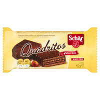 Schär Quadritos Bezglutenowe wafle o smaku kakaowym pokryte gorzką czekoladą