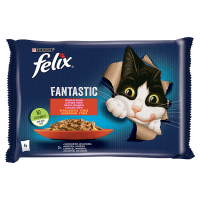Felix Fantastic Karma dla kotów wiejskie smaki w galaretce z Kurczakiem i Wołowiną (4 x 85 g) (340 g)