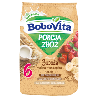 BoboVita Porcja Zbóż Kaszka mleczna 3 zboża malina-truskawka-banan po 6 miesiącu (210 g)